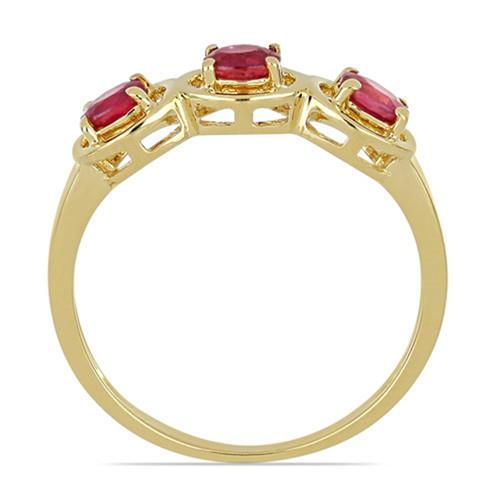 BUY 14K GOLD NATURAL GLASS FILLED RUBY GEMSTONE THREE STONES RING